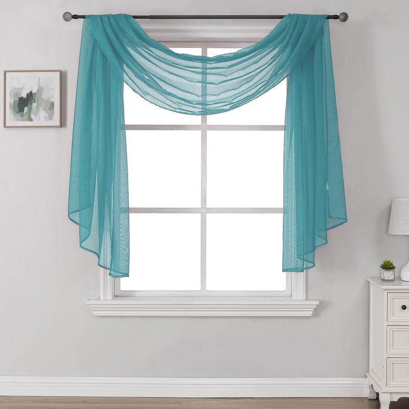 DONREN Luxury Soft Sheer Curtains Scarf for Windows - Semi Voile Window Scarf Valance,52 Inches Wide by 144 Inches Long (1 Panel,Teal) - Image 1